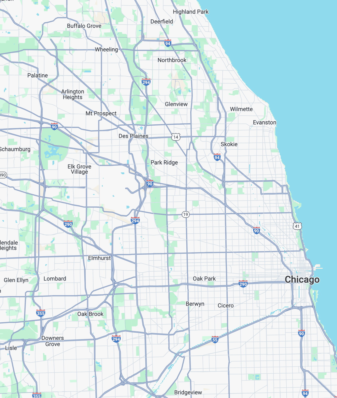 Map of Earth Power Geothermal service area across Chicago and Cook, DuPage, and Lake counties.